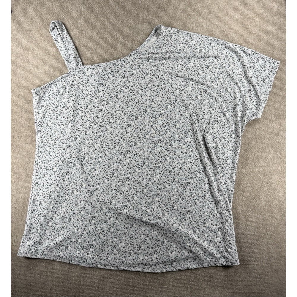 Daytrip Women's Cold Shoulder Ditsy Floral Top Gray White Stretch Blouse XXL